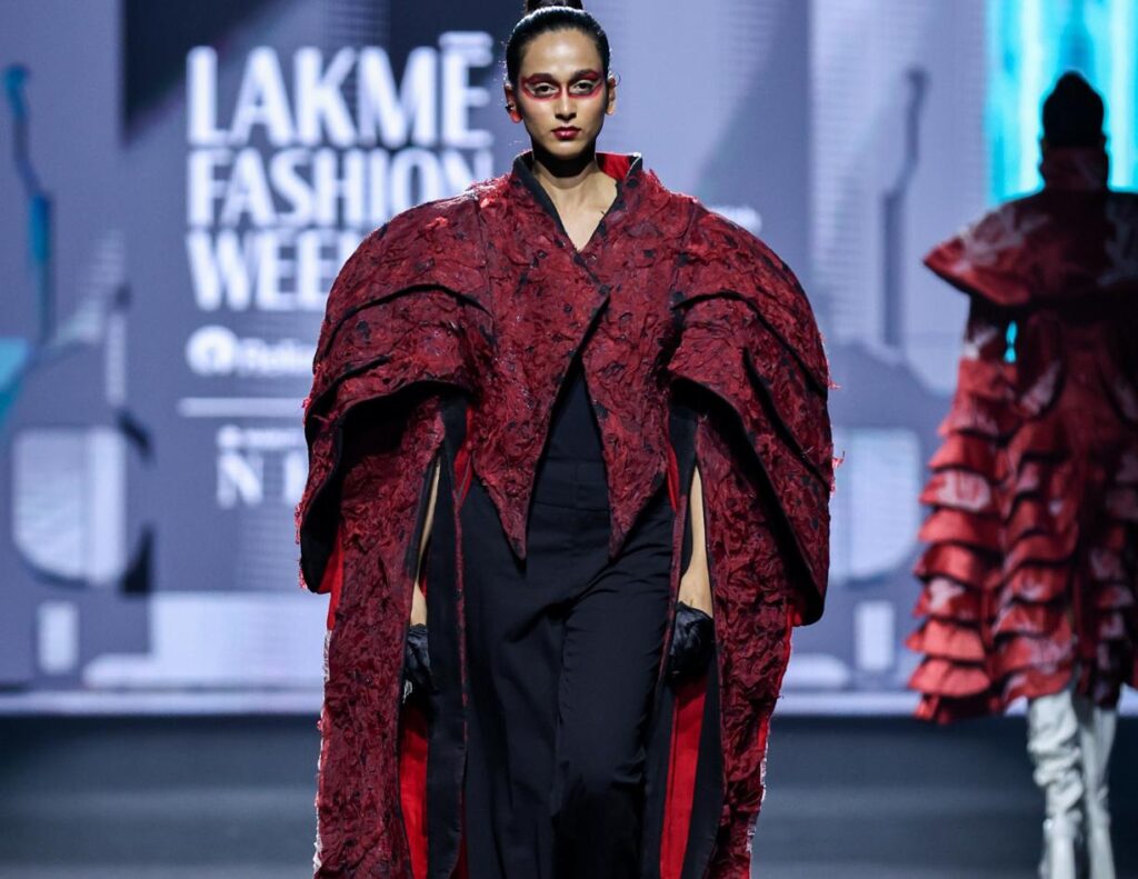 a model walks for Pearl Academy at Lakmē Fashion Week x FDCI 2026