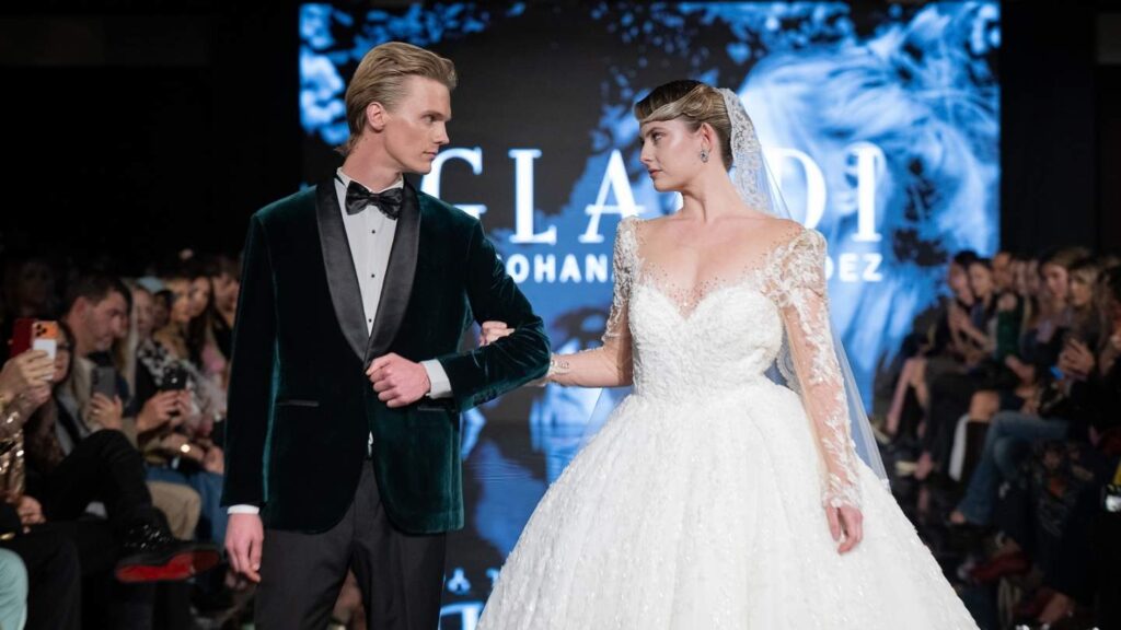 Runway models showcasing Cinematic Etherealism for Bridal Trends at Los Angeles Fashion Week