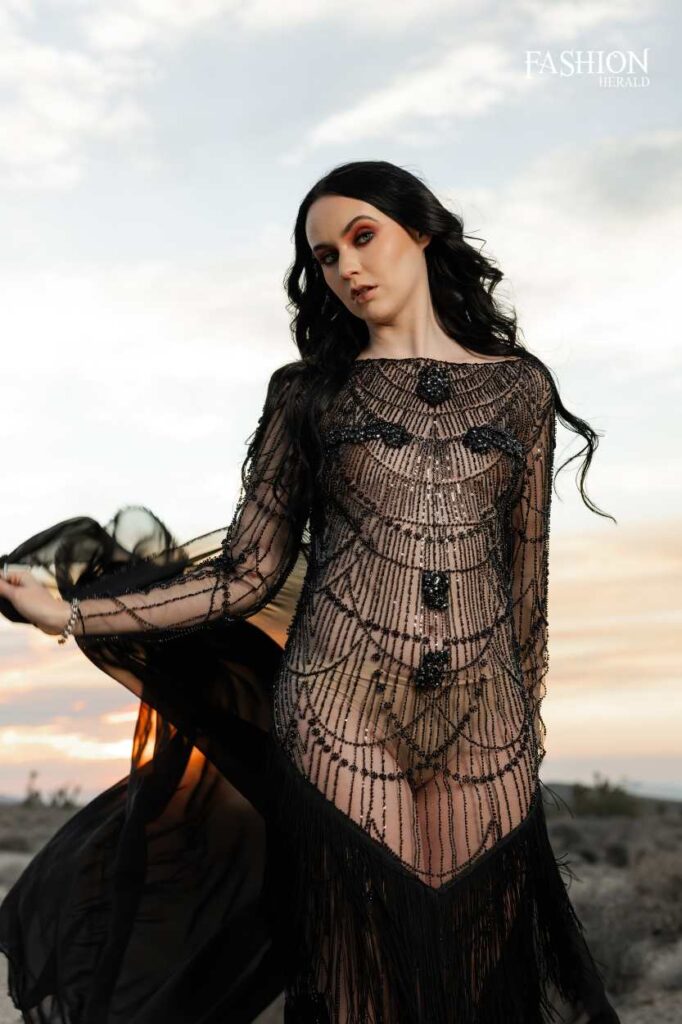 a model poses for “The Calling” by SCATHED Desert Goth Dark Romanticism Into 2026’s Luxury Narrative