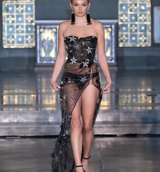 Model walks the runway at london fashion week HD