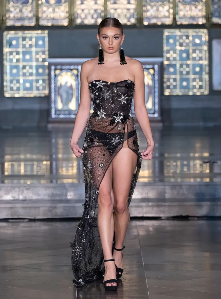 Model walks the runway at london fashion week HD